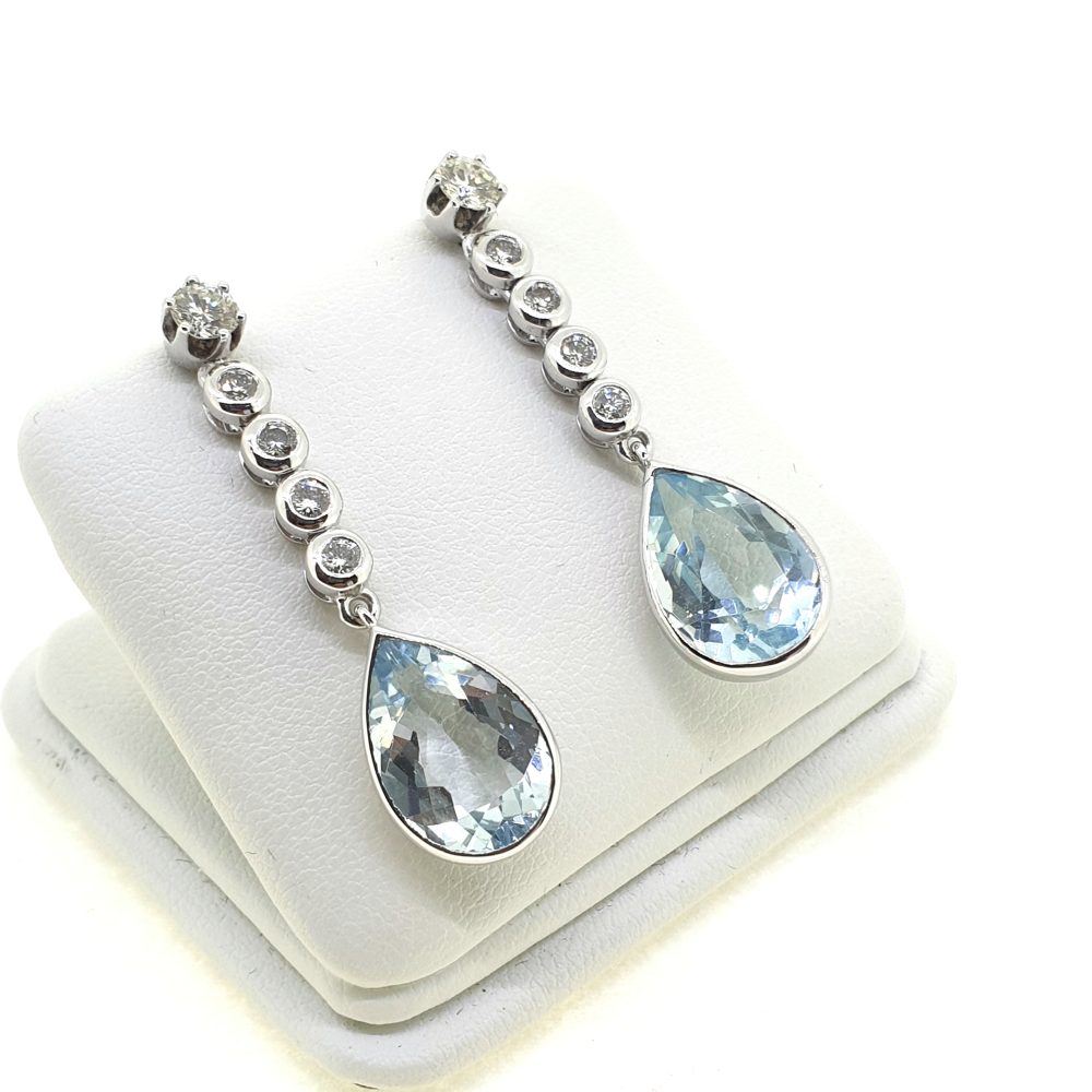 8.91ct Pear Cut Aquamarine and Diamond Drop Earrings