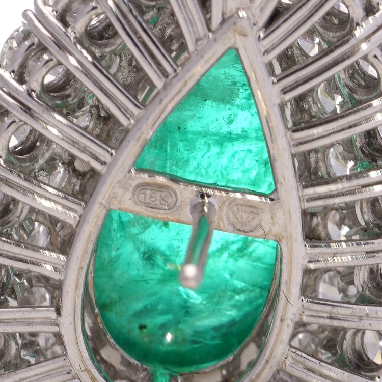 Pear Cabochon Cut Emerald and Diamond Double Cluster Earrings, Emeralds 23.36 carats Diamond 10.03 carats