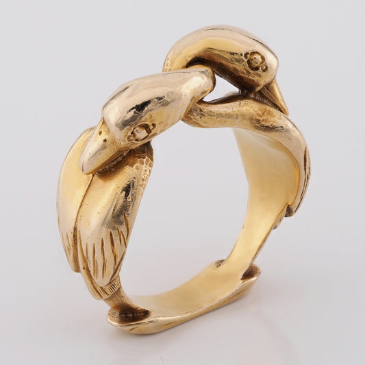 Rare Moshe Oved Double Swan Gold Ring