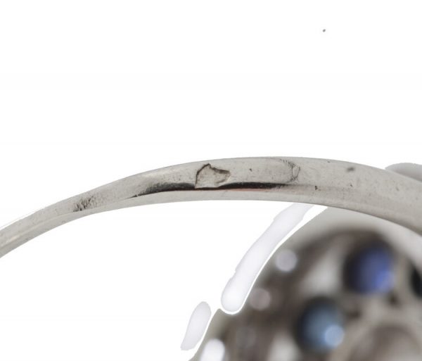 Art Deco French Old Cut Diamond, Sapphire and Platinum Oval Cluster Ring