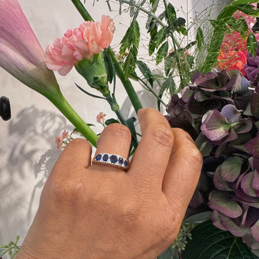 14 Carat Yellow and White Gold Sapphire and Diamond Ring, 1.40 Carats