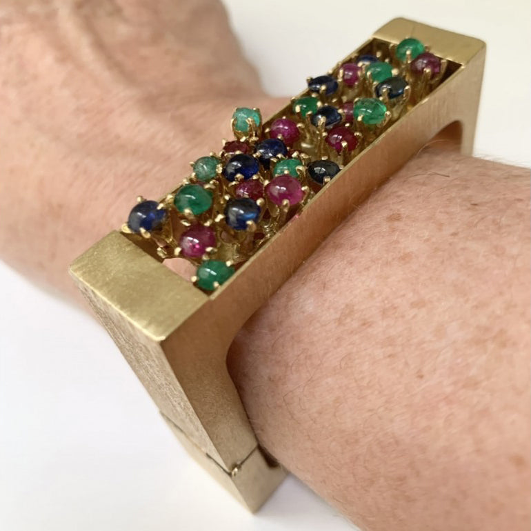 Vintage 1970s Tutti Frutti Multi Gemstone Bangle Bracelet