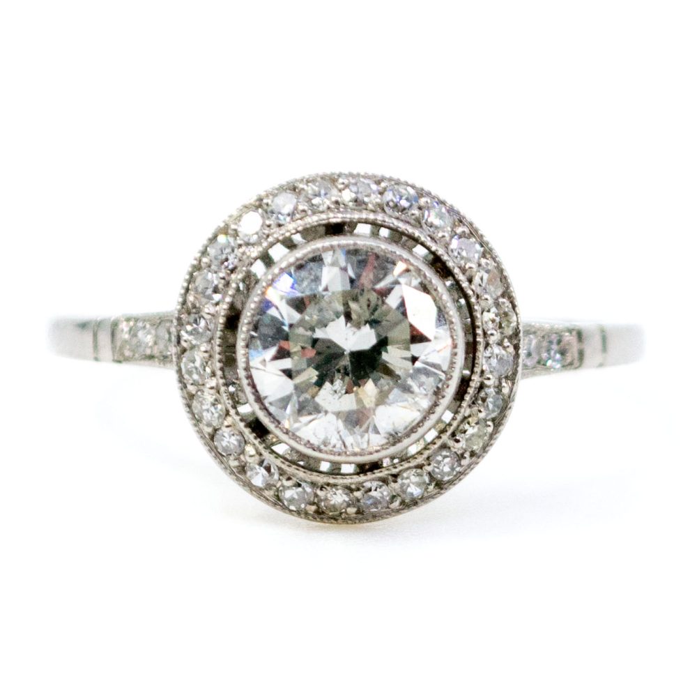 Vintage 1 Carat Old Cut Diamond Halo Ring In Platinum