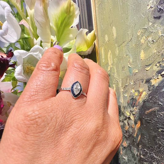 Platinum, Sapphire and Marquise-Cut Diamond Navette Ring