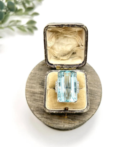Vintage 25.66ct Aquamarine and Diamond Cocktail Ring