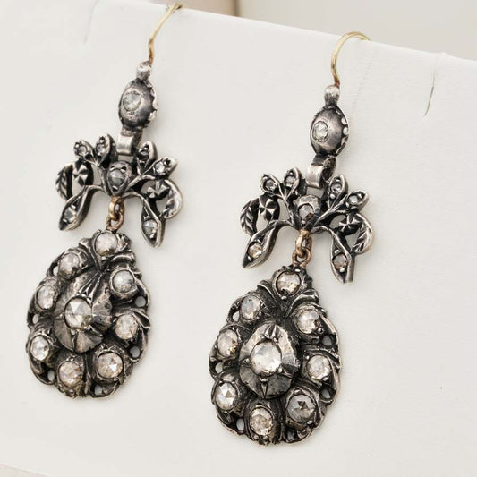 Georgian 2.20ct Rose Cut Diamond Girandole Chandelier Earrings