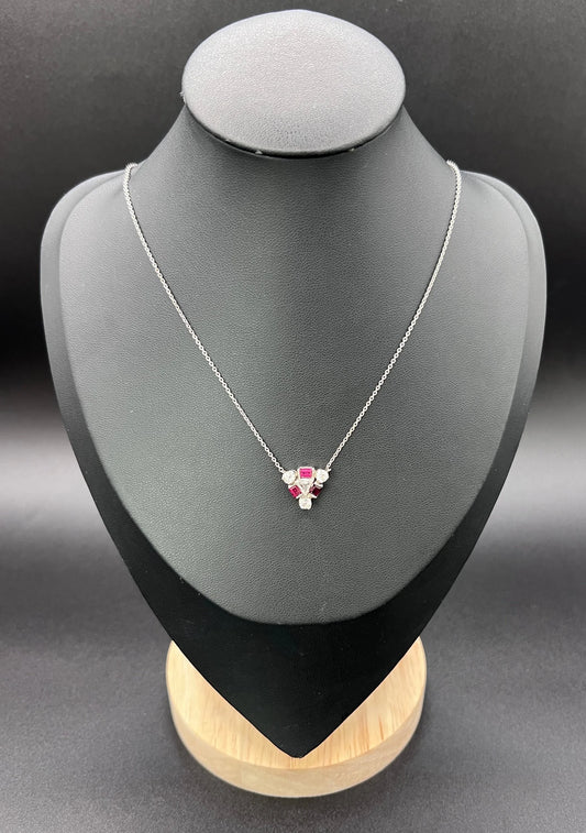 Vintage 18ct White Gold, 1930s Ruby & Diamond Pendant Necklace