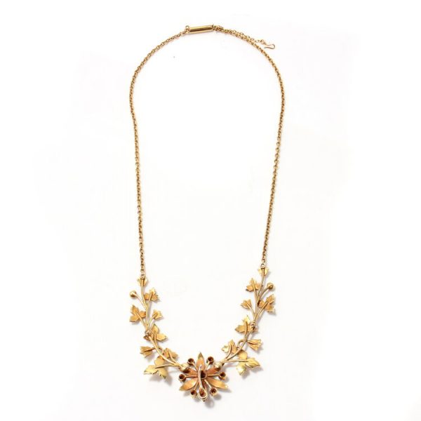 Antique Edwardian 15ct Gold and Seed Pearl Floral Cluster Necklace