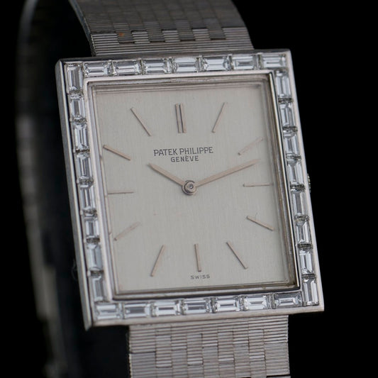 Vintage Patek Philippe 18ct White Gold Manual Watch with Baguette Diamond Bezel, Circa 1980s