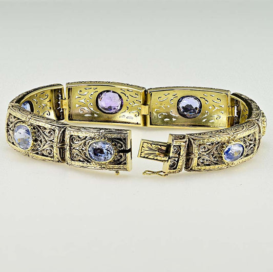 Vintage 19.45ct Natural No Heat Ceylon Sapphire Panel Link Bracelet