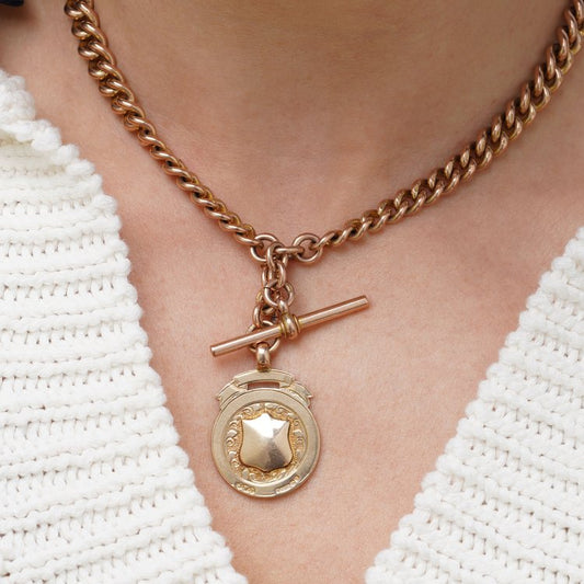 Antique Victorian Rose Gold Albert Chain Necklace with Coin Pendant