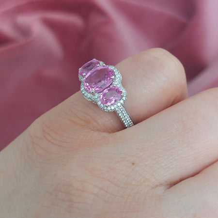 Pink Sapphire and Diamond Triple Cluster Dress Ring