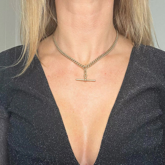 Antique 9ct Rose Gold Albert Curb Chain Necklace