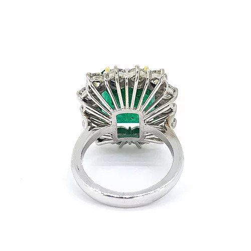 Certified 10.41ct Octagonal Zambian Emerald and Diamond Cluster Ring