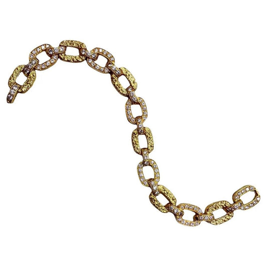 Van Cleef Arpels Diamond and Textured Gold Link Bracelet