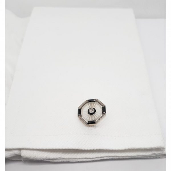 Antique Edwardian Old Cut Diamond Rock Crystal Black Onyx and Enamel Dress Set