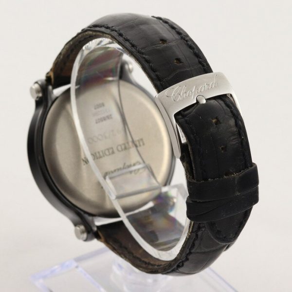 Chopard Happy Sport Ladies Watch with Original Diamonds, Ref 28/8507, Limited Edition of 3000 pieces, black dial with Arabic numerals and free moving diamonds, ceramic case with steel bezel, Quartz movement, on a Chopard black leather strap with buckle, with Chopard box