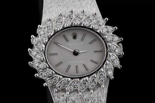 Vintage Rolex 18ct White Gold Manual Watch with Diamond Bezel