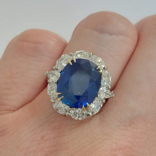 9.04ct Cushion Sapphire and Diamond Cluster Ring