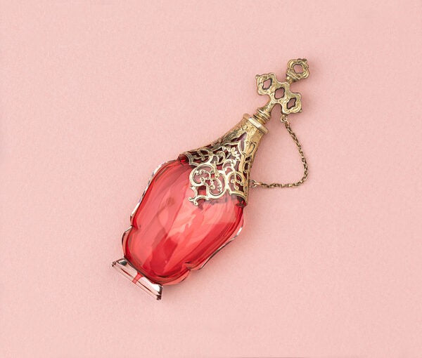 Antique Victorian Red Glass and Silver Gilt Scent Bottle, 19th century