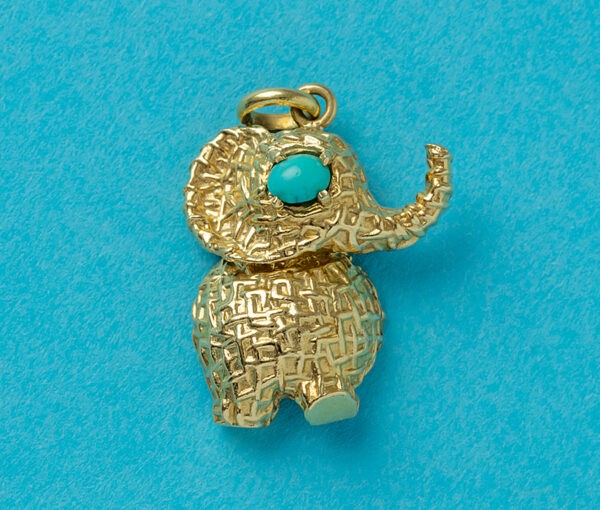 Vintage 18ct Yellow Gold Elephant Charm with Turquoise Eye