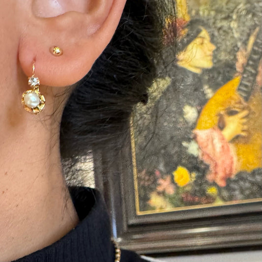 Vintage Diamond Pearl 18ct Dormeuse Earrings