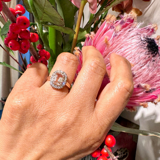 Diamond Morganite 14k Cluster Engagement Ring