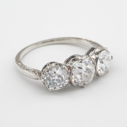 Edwardian Antique 3.02ct Old European Cut Diamond Three Stone Engagement Ring