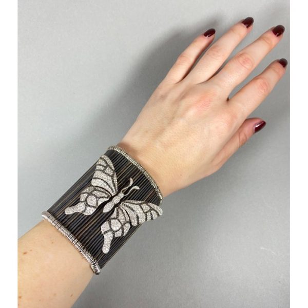 Contemporary Diamond Butterfly and Ladybird Cuff Bracelet, 9.00 carats