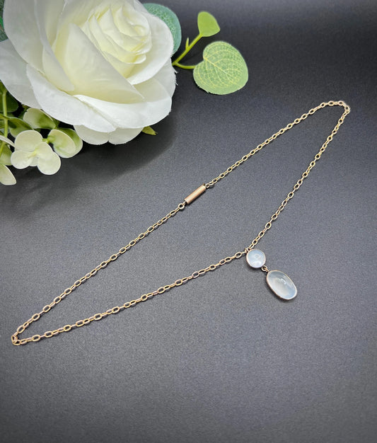 Antique 9ct Rose Gold, Edwardian Cabochon Moonstone Pendant Necklace
