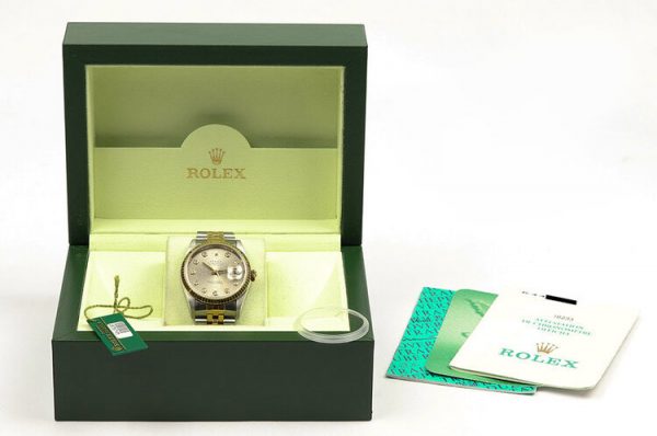 Rolex Datejust 16233 Steel and Gold 36mm Watch with Rolex factory original grey diamond Jubilee dial, Year 2002 and with Rolex box and papers