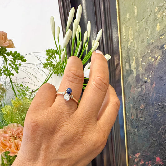 Diamond Sapphire 14 Carat Gold Toi Et Moi Ring