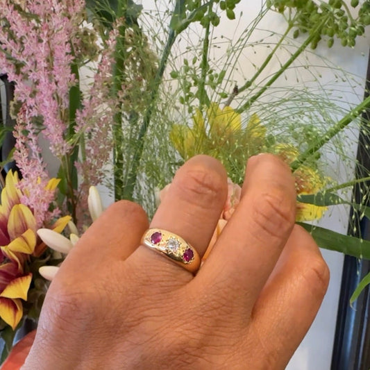 Diamond Ruby 14 Carat Gold Gypsy Ring
