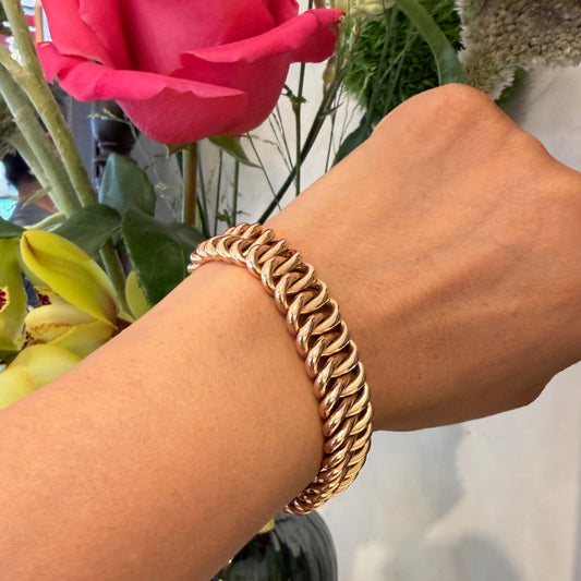 Antique Austro Hungarian 14ct Gold Elongated Oval Curb Link Bracelet