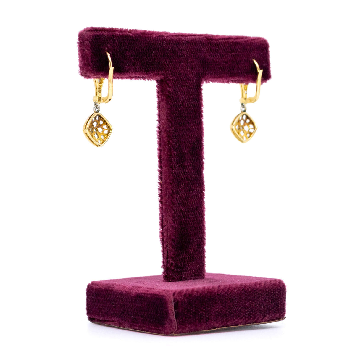 Antique Rose Cut Diamond Cluster Drop Earrings in 18ct White and Yellow Gold