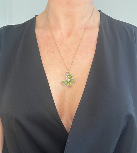 Edwardian Antique Peridot and Diamond Four Leaf Clover Pendant