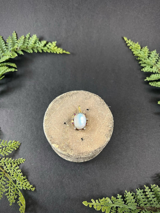 Antique 15ct Gold & Platinum Edwardian Moonstone, Ruby, Diamond Pendant