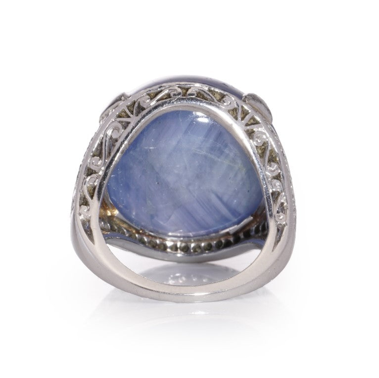 46ct Cabochon Star Sapphire and Diamond Domed Cocktail Ring in Platinum