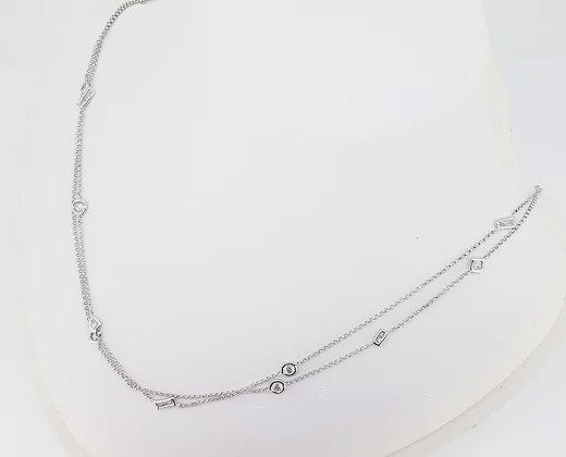 Mixed Cut Diamond Set Chain Necklace, 1.32cts, 18ct White Gold