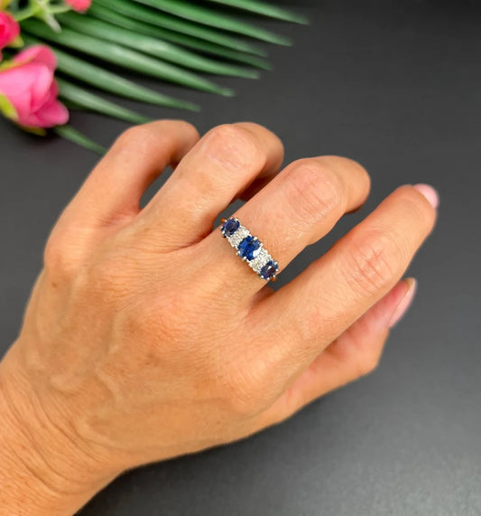 Antique Sapphire And Diamond Seven Stone Ring In Gold And Platinum