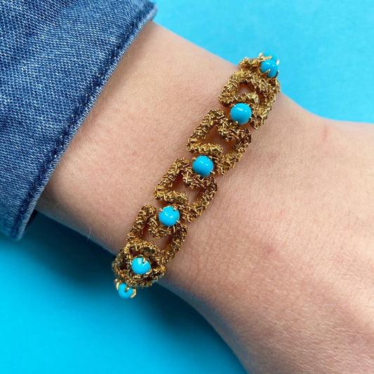 Mouboussin Cabochon Turquoise Set Gold Bracelet