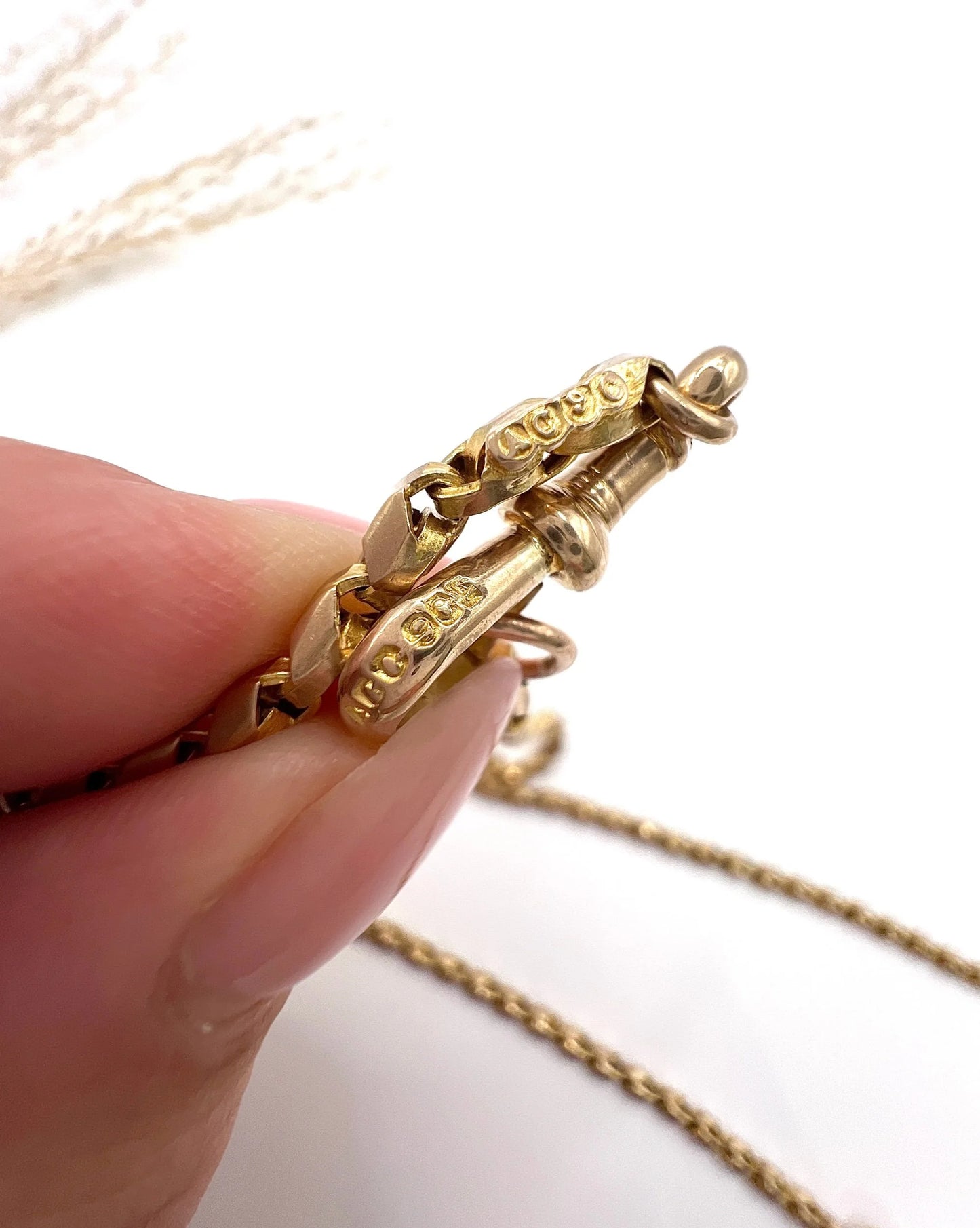 Antique 9 ct Rose Gold Edwardian 28 Inch Long Tulip Link Chain With Swivel Clasp