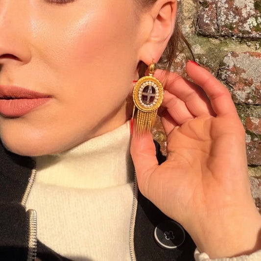 19th Century 21 Carat Gold Amethyst, Pearl And Diamond Earrings