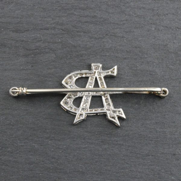Diamond Set 'AB' Bar Brooch in 18ct White Gold