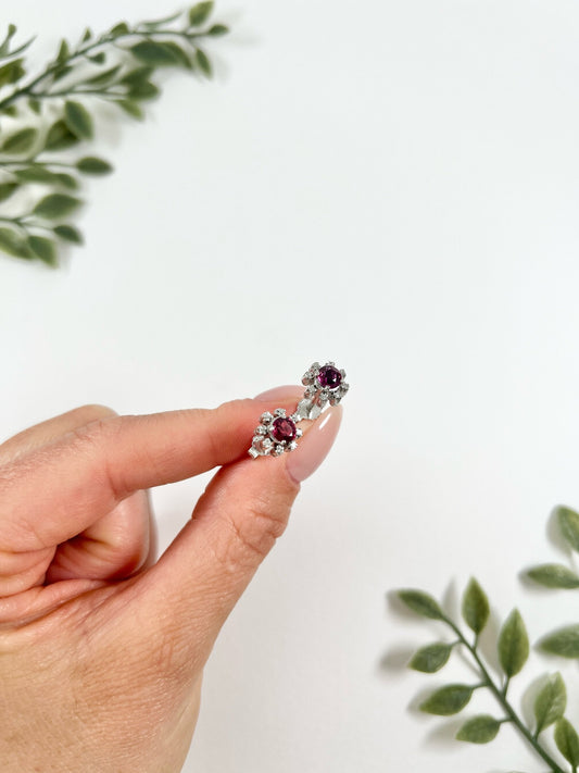 Preloved 18ct White Gold, Ruby & Diamond Cluster Stud Earrings