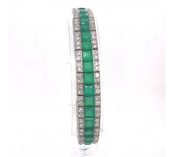 Art Deco Chrysoprase and Diamond Bracelet in Platinum, Circa 1935