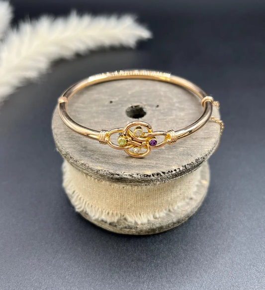 Antique 15 Carat Yellow Gold Suffragette Bangle With Gemstones