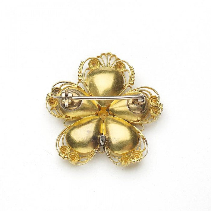 ANTIQUE AQUAMARINE CANNETILLE GOLD BROOCH MO2