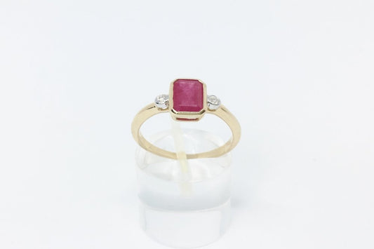 Art Deco Style emerald rectangular Cut Ruby Ring with Brilliant Cut Diamond Shoulders