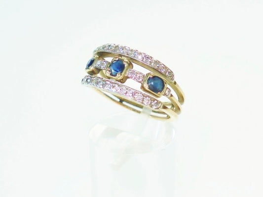 Three Row Sapphire and Diamond Ring
